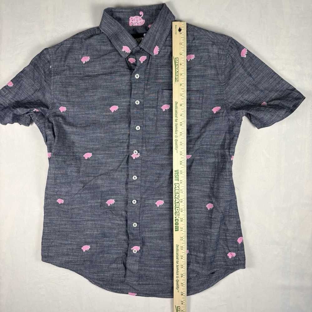 Pink Floyd Sec 119 Button Up Shirt Mens L Pig Print Chambray Short Sleeve Band - Picture 3 of 5